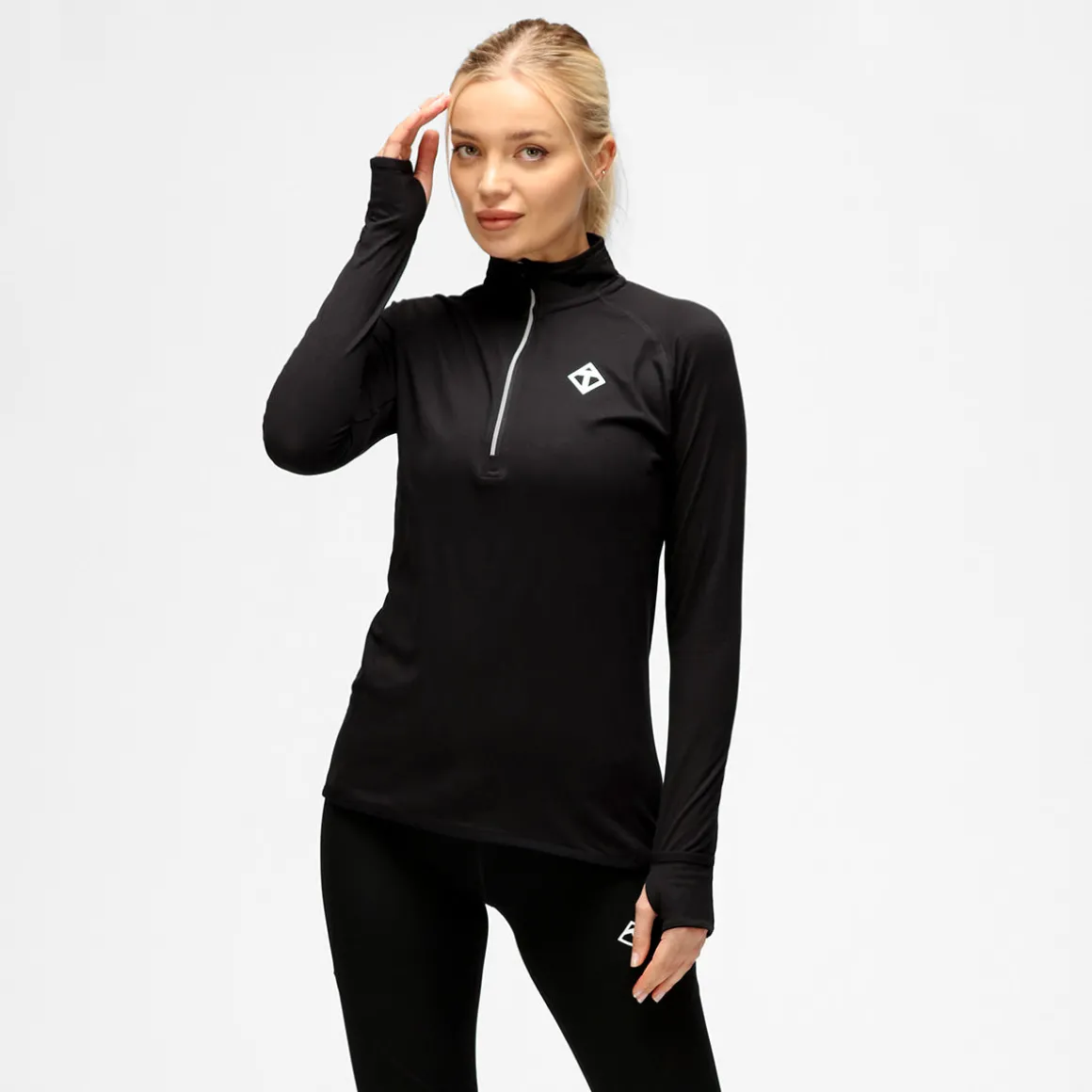 Black Long Sleeved Zip Top