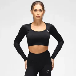 Black Ribbed Seamless Long Sleeved Crop Top