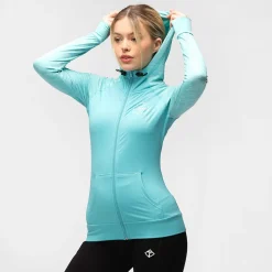 TKB Ladies Turquoise Melange Zipped Hoodie