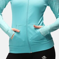 TKB Ladies Turquoise Melange Zipped Hoodie